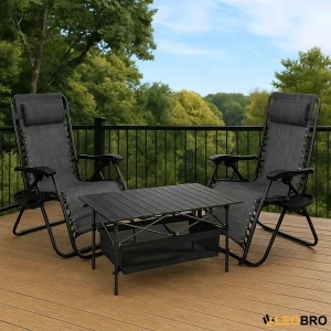 Комплект із 2 шезлонгів і столу 95х55х50 см Zero Gravity LEOBRO (LB-ZGC-F1-DGR-FT-A2)