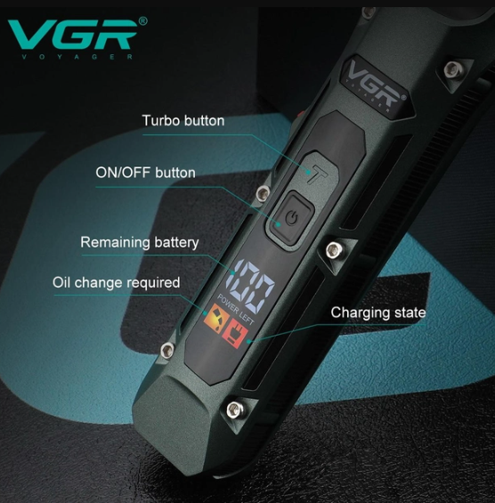 Акумуляторна машинка для стрижки VGR V-696 з насадками та LCD дисплеєм · Бездротовий триммер з зарядною док-станцією · USB зарядка - Зображення 4