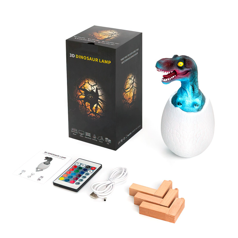 Нічник – світильник Динозаврик в яйці 3D Dinosaur White+RGB Настільна акумуляторна LED лампа з пультом ДУ - Зображення 2