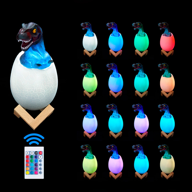 Нічник – світильник Динозаврик в яйці 3D Dinosaur White+RGB Настільна акумуляторна LED лампа з пультом ДУ - Зображення 3