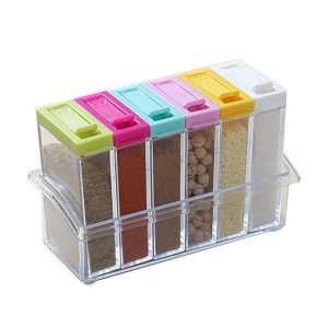 Набір ємностей для спецій Seasoning Six Piece Set, 6 баночок ∙ Кухонний набір - спецівниця на підставці ∙ Екопластик
