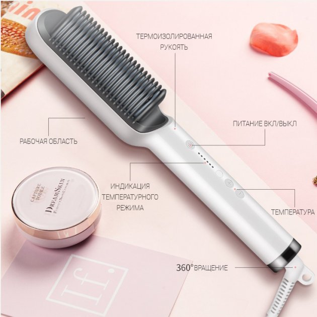 Розчіска – випрямляч Hair Straightener 909B для випрямлення волосся ∙ Праска щітка з турмаліновим покриттям ∙ 6 температурних режимів - Зображення 4