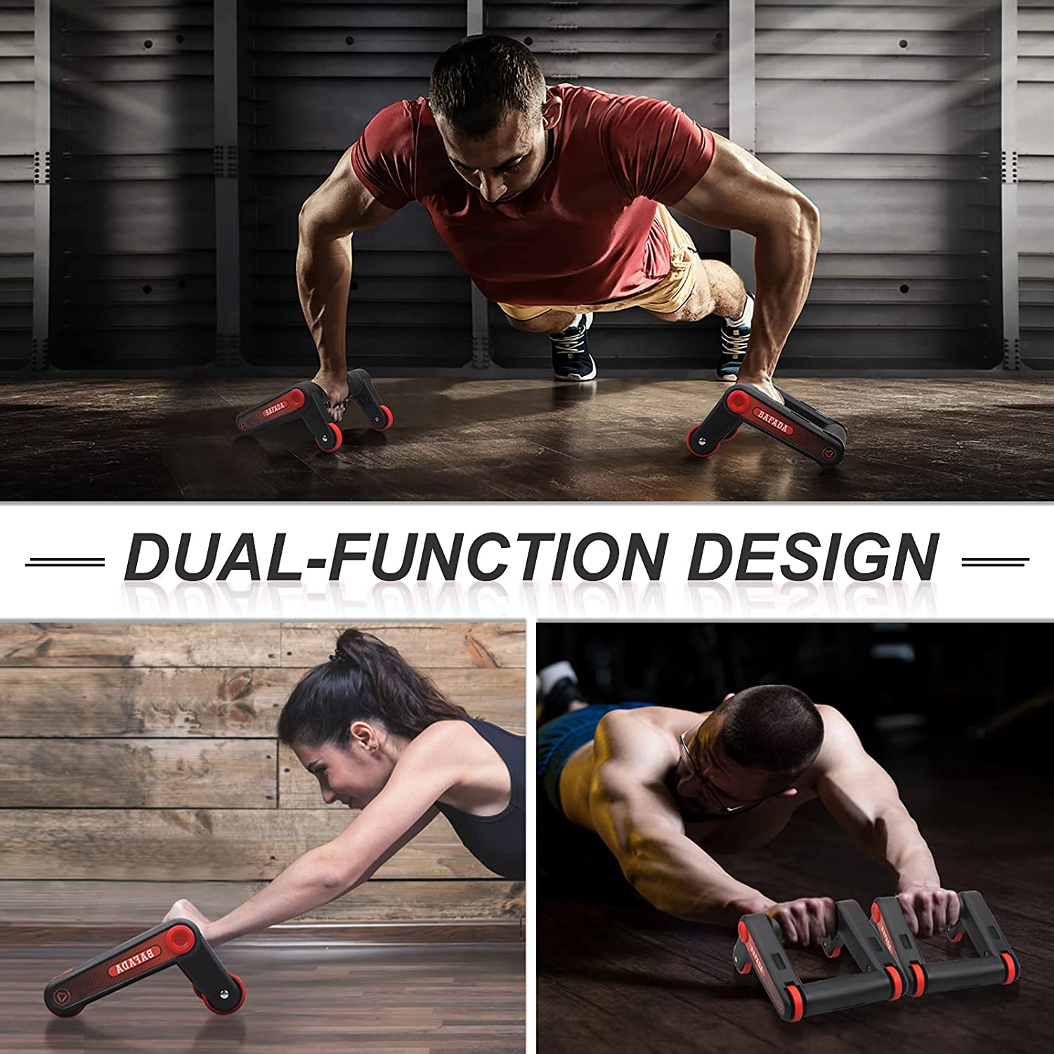 Ролери для фітнесу та спорту Lutino Wheel rollers push up Bars Workout ∙ Упори – ролики для віджимань, зміцнення преса та всього тіла - Зображення 2