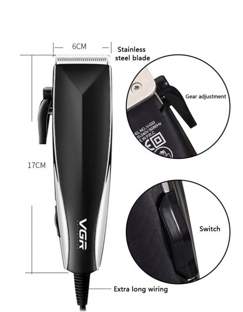 Професійна машинка для стрижки волосся від мережі VGR V-033 USB Pro, 9 Вт з насадками 3-12 мм і ножицями в комплекті - Зображення 5