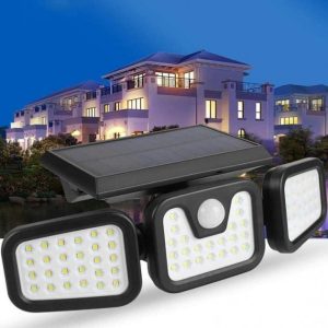 Вуличний світлодіодний LED світильник FL-1725A Split Solar WallLamp на сонячній батареї з датчиком руху ∙ Зовнішній потрійний ліхтар – прожектор ∙ 70 світлодіодів ∙ 1500 Лм ∙ Акумулятор 1500 мАг