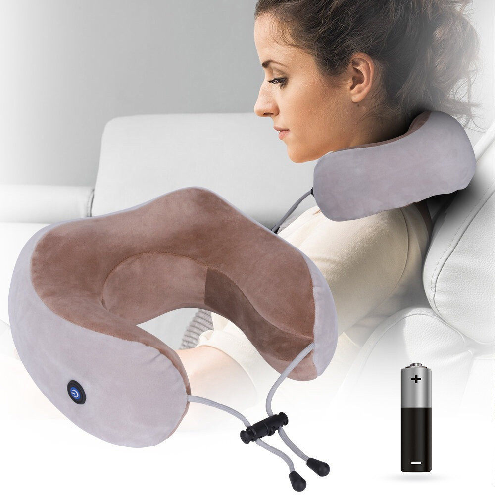 Массажная подушка для шеи с памятью U-Shaped Upgrade Vibration Pillow от батареек - Зображення 4