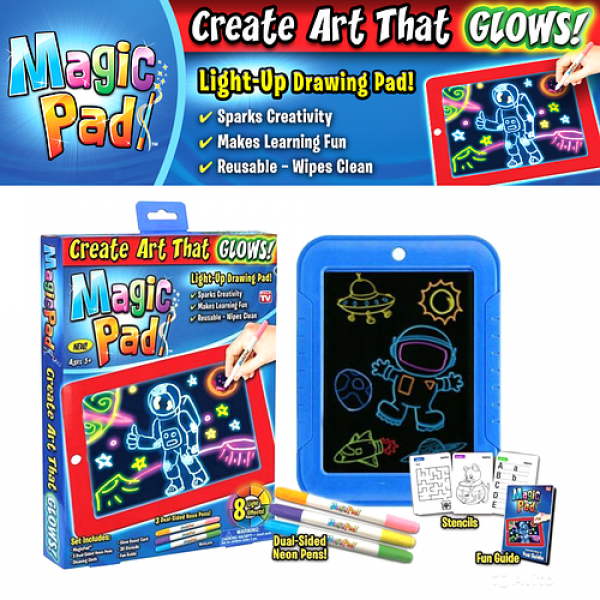 Волшебная светящаяся доска - планшет для рисования Magic SketchPad TV10019 с фломастерами и трафаретами ∙ Детский творческий набор для создания светящихся рисунков ∙ 8 режимов цветов - Зображення 2