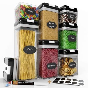 Набір контейнерів FOOD Storage Container Set для зберігання їжі, сипких та круп ∙ 7 ємностей з герметичними кришками ∙ 10 стікерів - етикеток + маркер у комплекті