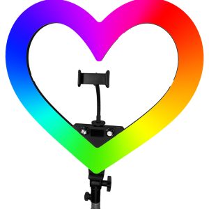 Многоцветная кольцевая селфи-лампа RGB «Сердце» с держателем телефона 33 см