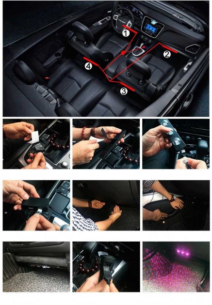 Декоративне RGB освітлення килимків салону авто Starlights Атмосферні LED лампи «Зоряне небо» з пультом - Зображення 3