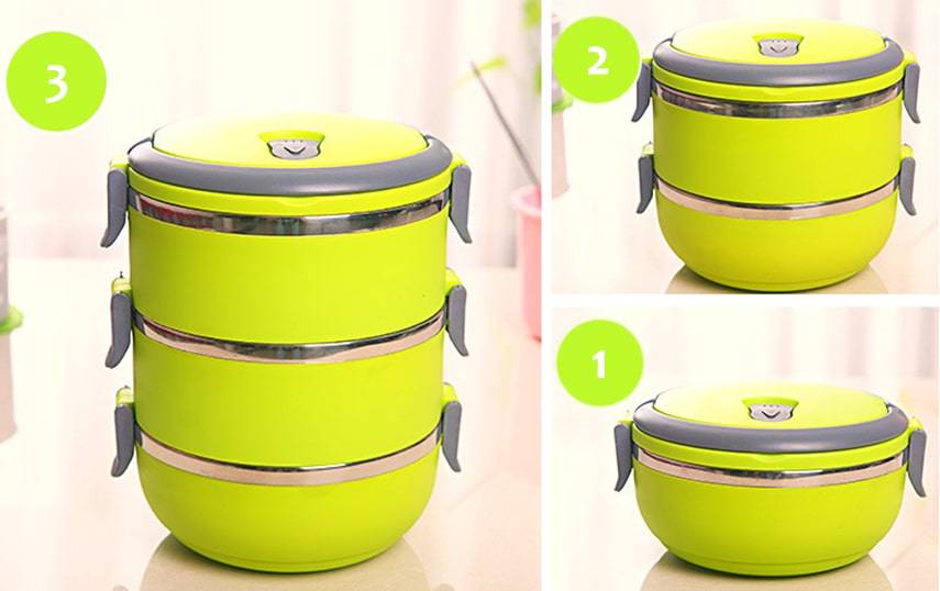 Набір контейнерів для зберігання продуктів Lunchbox Three Layers Ланчбокс для їжі з нержавіючої сталі 2 в 1 - Зображення 3