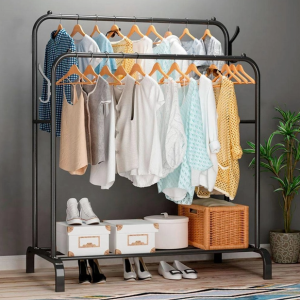 Подвійна стійка – вішалка для одягу Double floor Hanger з полицею для взуття, Ш104хГ41.5хВ152