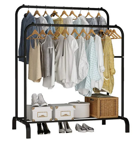 Подвійна стійка – вішалка для одягу Double floor Hanger з полицею для взуття, Ш104хГ41.5хВ152 - Зображення 2