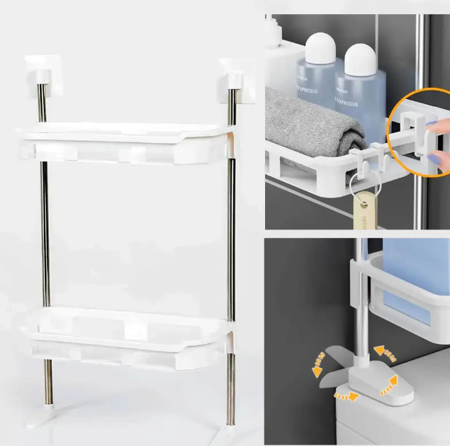 Подвійна туалетна полиця - органайзер STOREY TOILET RACK Стійка з поличками над унітазом, 31х20х5 см - Зображення 3