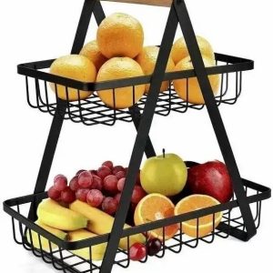 Настільний двоярусний кошик - фруктівниця з дерев'яною ручкою Double Fruit Basket · Розбірний металевий кошик для фруктів