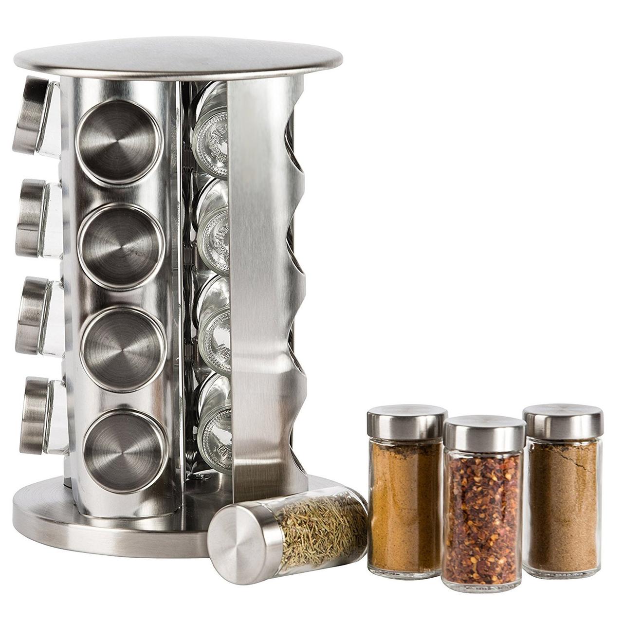 Набір ємностей для спецій Spice Wood Carousel ∙ Карусель - спецівниця на підставці ∙ 16 скляних баночок - Зображення 2