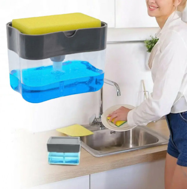 Кухонний диспенсер - органайзер для губки Soap Pump Caddy з дозатором миючого засобу, 380 мл - Зображення 2