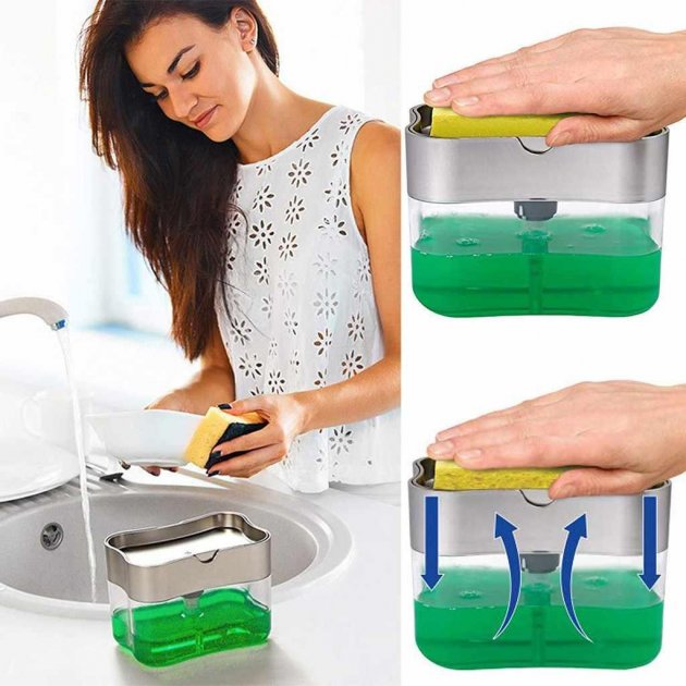 Кухонний диспенсер - органайзер для губки Soap Pump Caddy з дозатором миючого засобу, 380 мл - Зображення 4
