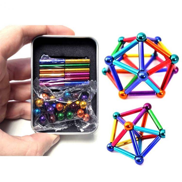 Магнітний конструктор Magnastix Neo MIX COLOR Buckyballs & Buckybars Neocube Неокуб головоломка - антистрес, 64 деталі - Зображення 2
