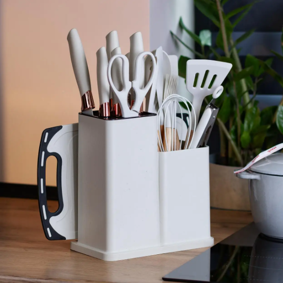 Кухонний набір ножів та аксесуарів Kitchenware Set, 20 предметів ∙ Інструменти для кухні з підставкою та обробною дошкою - Зображення 3