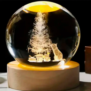 Декоративний Новорічний 3D нічник Кришталева Куля 8 см · Настільна лампа - світильник з 3D ефектом з новорічною тематикою