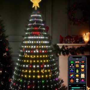 Розумна гірлянда на ялинку Кінський хвіст Smart 200 LED, 2 метри з керуванням зі смартфона Різнокольорові новорічні RGB вогні, 16 кольорів ∙ Зелений провід