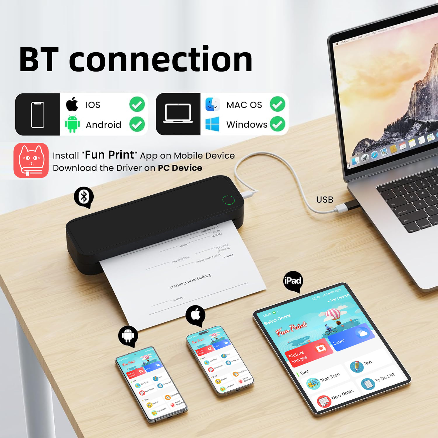 Термопринтер портативний M15 А4 Bluetooth для друку тату, зображень, документів · Бездротовий принтер для друку без чорнил - Зображення 3