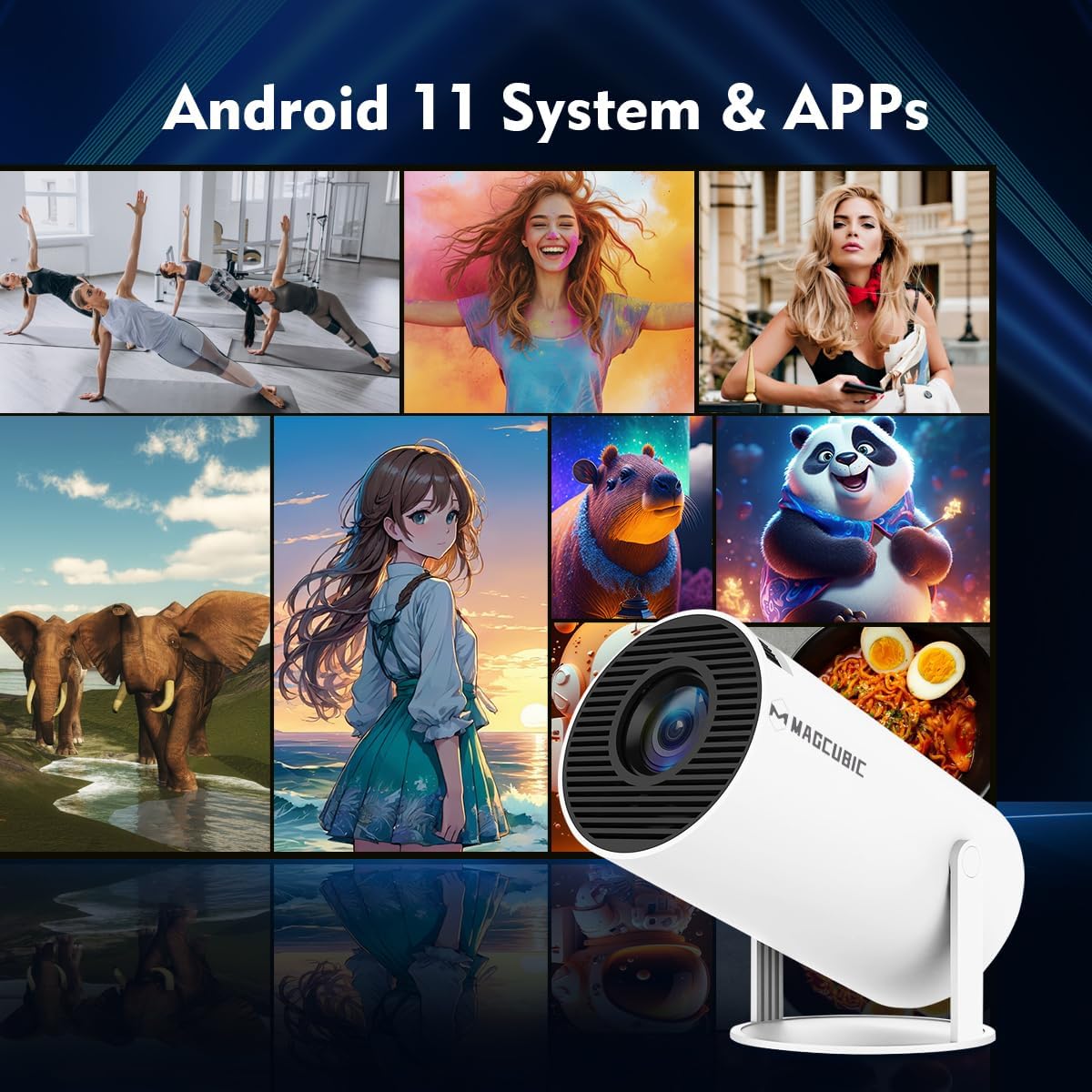 Смарт-проєктор HY300 PRO з Android TV 11.0, підтримкою 4K, WiFi 6 та Bluetooth 5.0 • Портативний проєктор з автофокусом, поворотом на 180° та функцією домашнього кінотеатру - Зображення 2