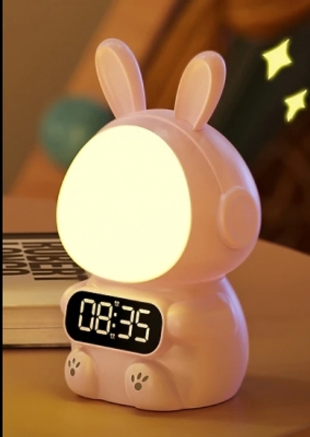 Дитячі годинники з будильником Rabbit Clock with LIGHT WHITE • Будильник-кролик з LED-дисплеєм та підсвічуванням - Зображення 2