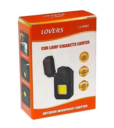 USB запальничка з ліхтариком Lovers LV-6002 • Електроімпульсна запальничка з COB LED ліхтариком та акумулятором - Зображення 4