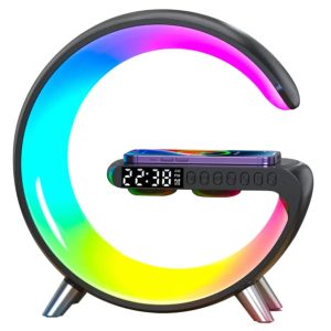 Нічник акумуляторний з годинником G63 Smart Light Sound Machine BLACK • Лампа-колонка з бездротовою зарядкою, Bluetooth та будильником
