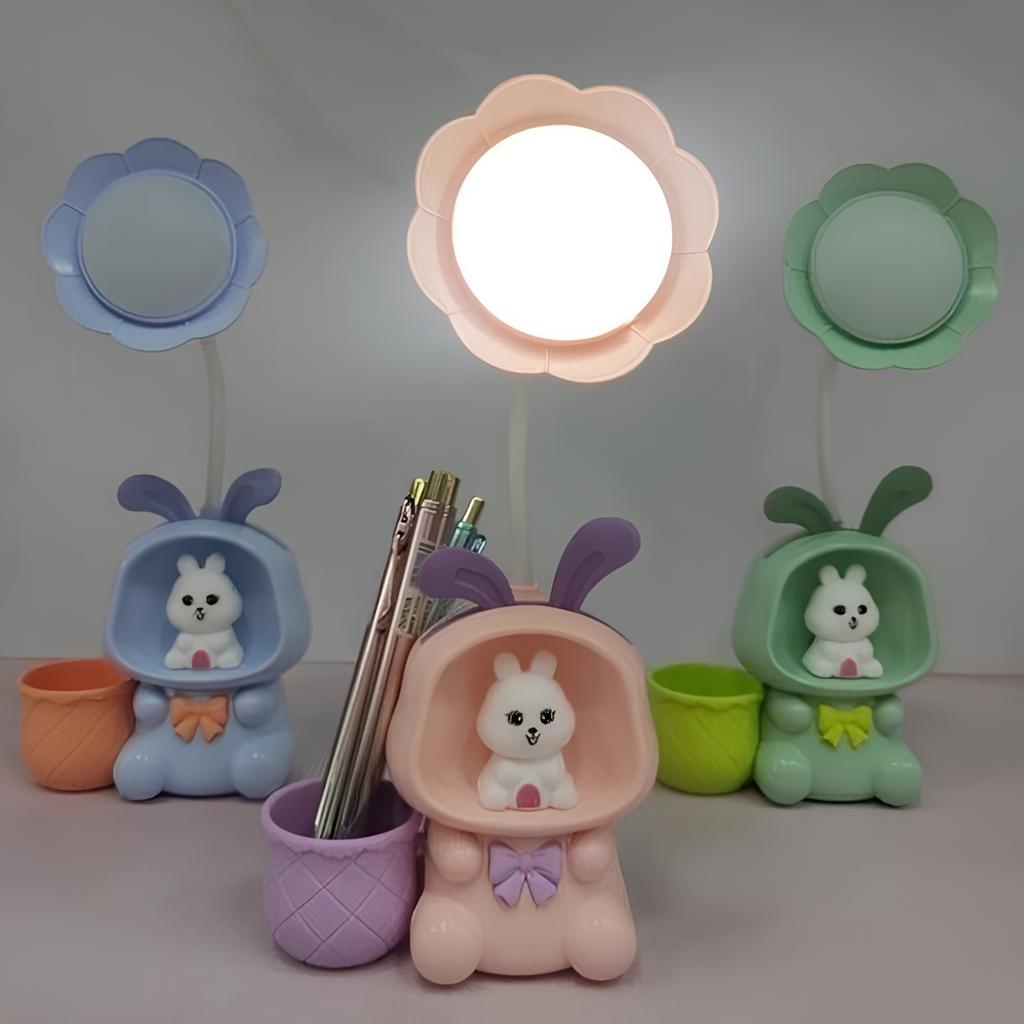 Дитяча настільна акумуляторна LED лампа 3in1 Rabbit BLUE GREEN • Нічник з гнучким USB-підсвічуванням для навчання та сну - Зображення 3