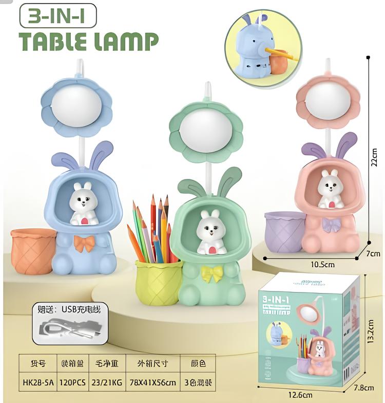 Дитяча настільна акумуляторна LED лампа 3in1 Rabbit BLUE GREEN • Нічник з гнучким USB-підсвічуванням для навчання та сну - Зображення 4