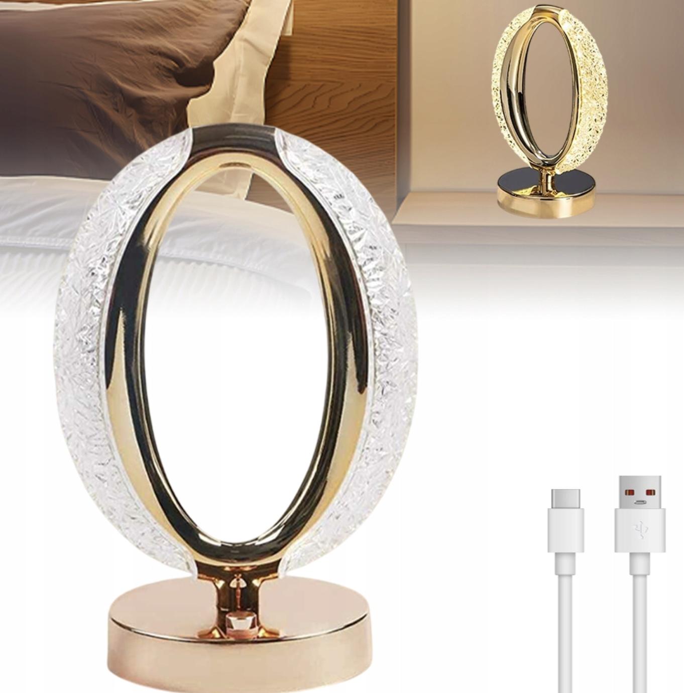 Настільна лампа Crystal Diamond, овальний нічник • Настільний LED нічник Crystal Diamond з USB акумулятором - Зображення 5