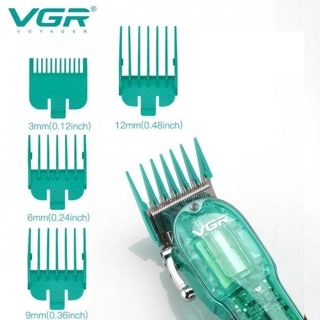 Професійна машинка для стрижки V-660 Professional Clipper Transparent Green • Акумуляторна машинка для волосся VGR V-660 - Зображення 4