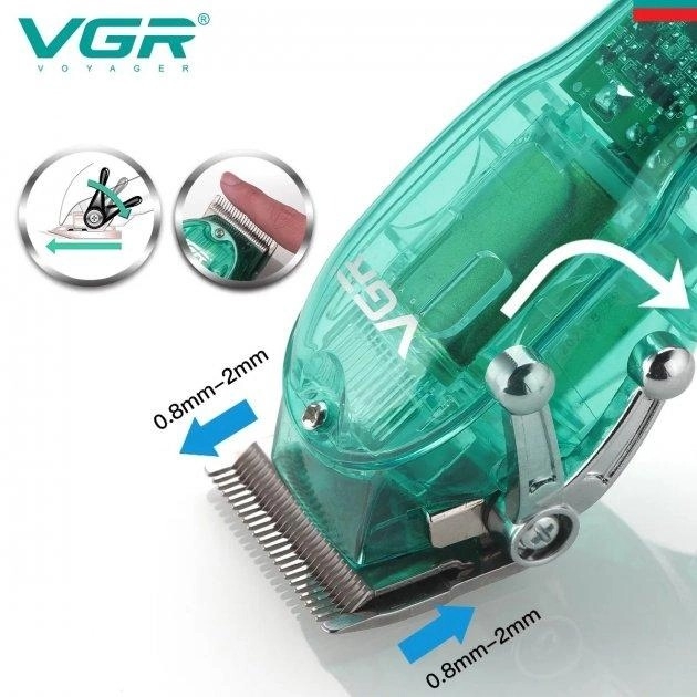 Професійна машинка для стрижки V-660 Professional Clipper Transparent Green • Акумуляторна машинка для волосся VGR V-660 - Зображення 5
