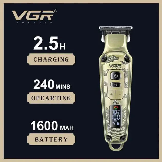 Машинка для стрижки VGR V-901 • Триммер для волос с дисплеем и 4 насадками 1600 мАч - Зображення 2