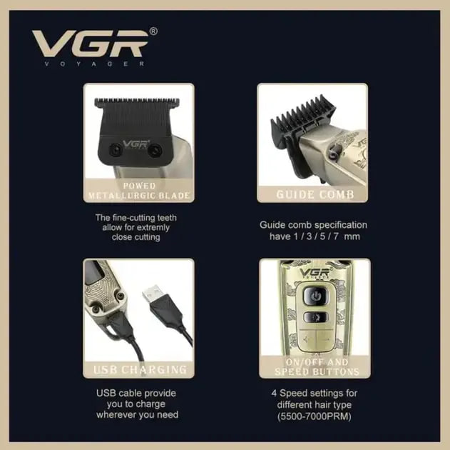 Машинка для стрижки VGR V-901 • Триммер для волос с дисплеем и 4 насадками 1600 мАч - Зображення 4