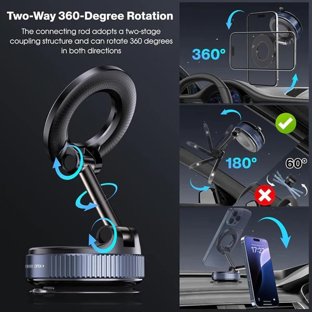Автомобільний тримач для телефону JoyPro Magnetic Holder • Універсальний магнітний автотримач із вакуумною присоскою та обертанням 360° - Зображення 4