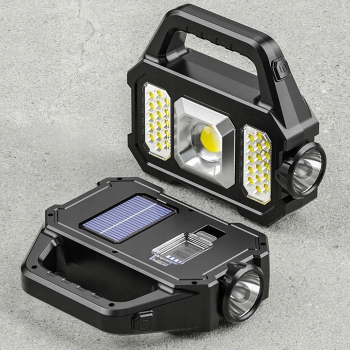 Ручний акумуляторний ліхтар Solar light YT-880B для кемпінгу та роботи • Фонарь ручной YT-880B с солнечной панелью и Power Bank - Зображення 4