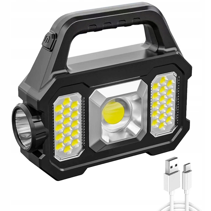 Ручний акумуляторний ліхтар Solar light YT-880B для кемпінгу та роботи • Фонарь ручной YT-880B с солнечной панелью и Power Bank