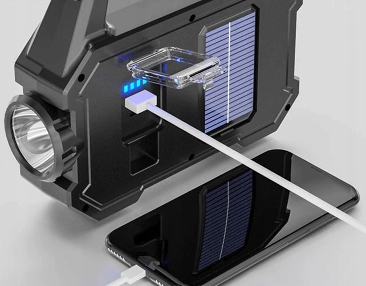 Ручний акумуляторний ліхтар Solar light YT-880B для кемпінгу та роботи • Фонарь ручной YT-880B с солнечной панелью и Power Bank - Зображення 2