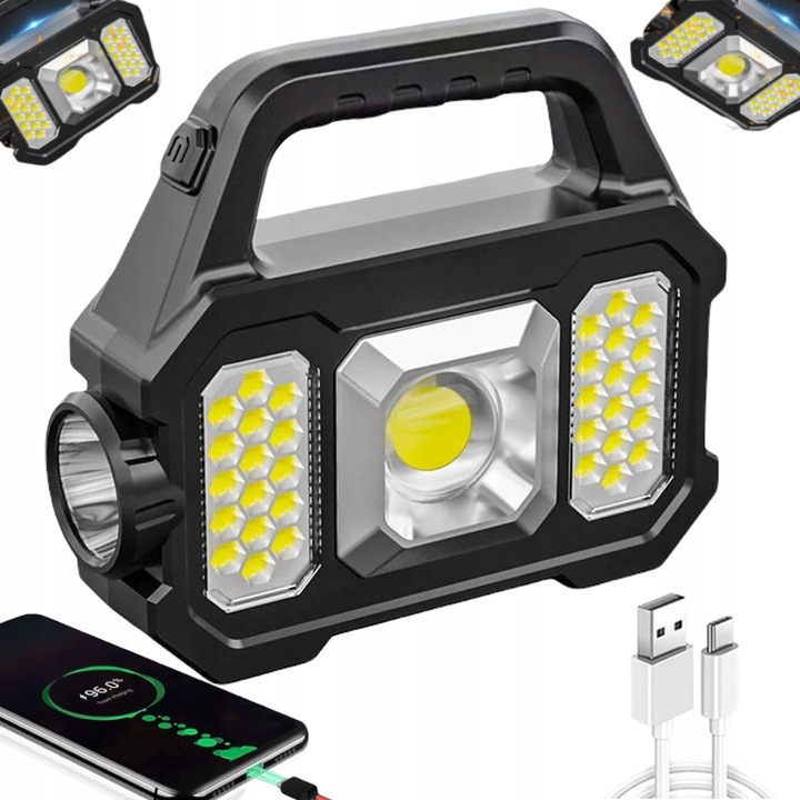 Ручний акумуляторний ліхтар Solar light YT-880B для кемпінгу та роботи • Фонарь ручной YT-880B с солнечной панелью и Power Bank - Зображення 3