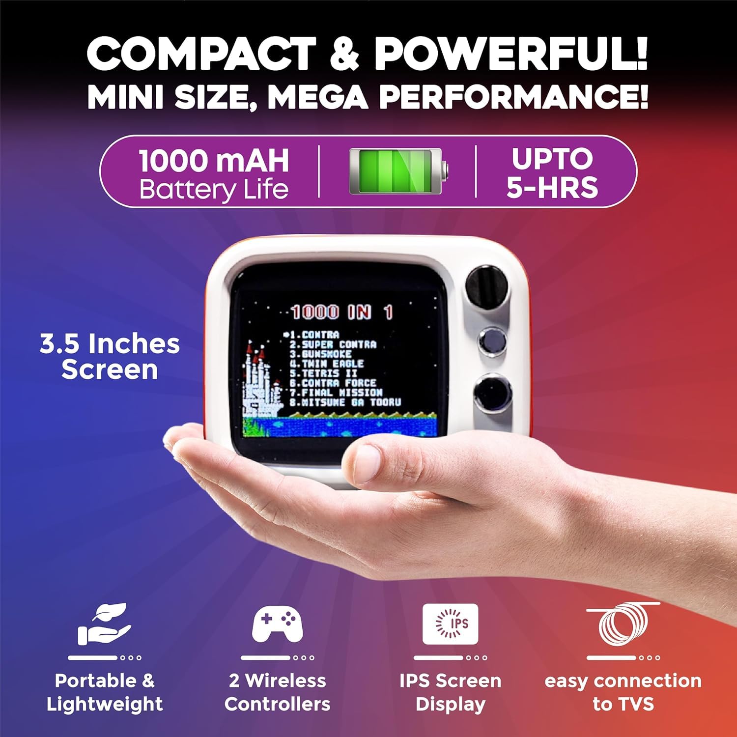 Ігрова консоль H7 Mini TV РЕТРО 740 ігор + 2 джойстики ∙ Портативна ретро-консоль H7 з екраном та джойстиками - Зображення 2