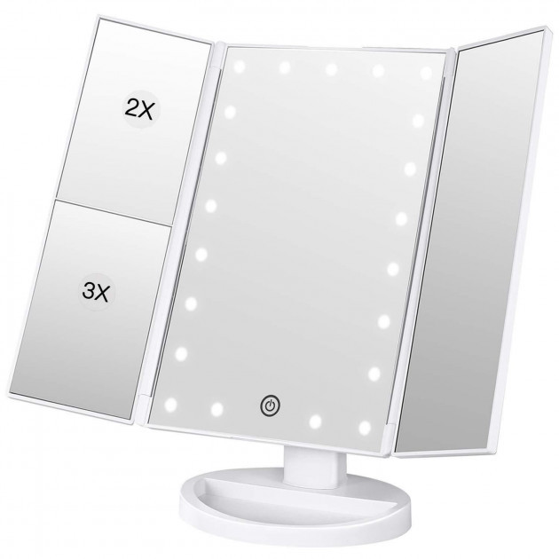 Потрійне косметичне дзеркало для макіяжу з підсвіткою LED Magnifying Mirror - Зображення 3