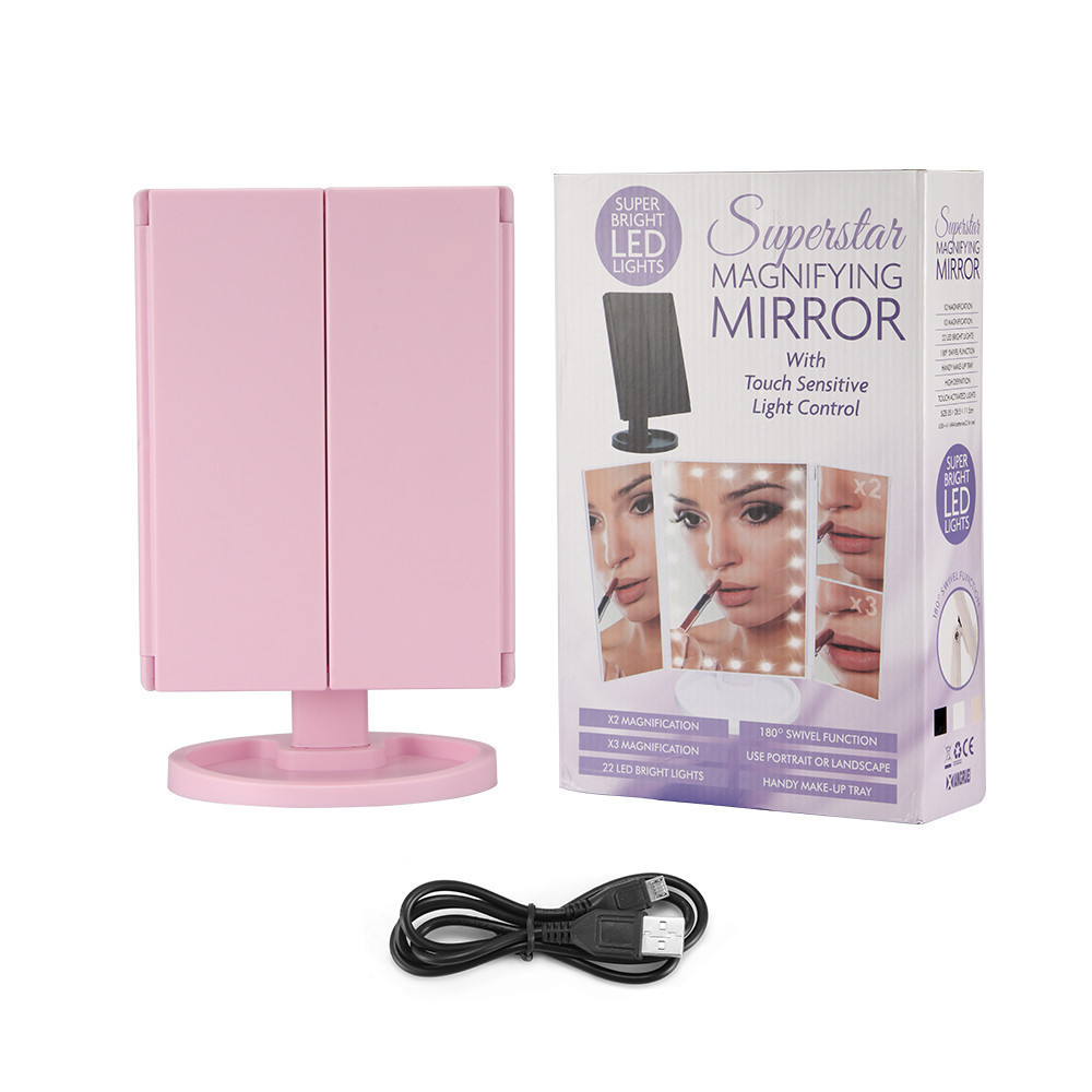 Потрійне косметичне дзеркало для макіяжу з підсвіткою LED Magnifying Mirror - Зображення 4