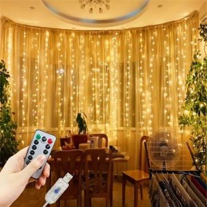 Гірлянда штора «Завіса» 3×6 м 600 LED USB з пультом, теплий білий ∙ Світлодіодна штора MA743 3×6 м з теплим білим світінням