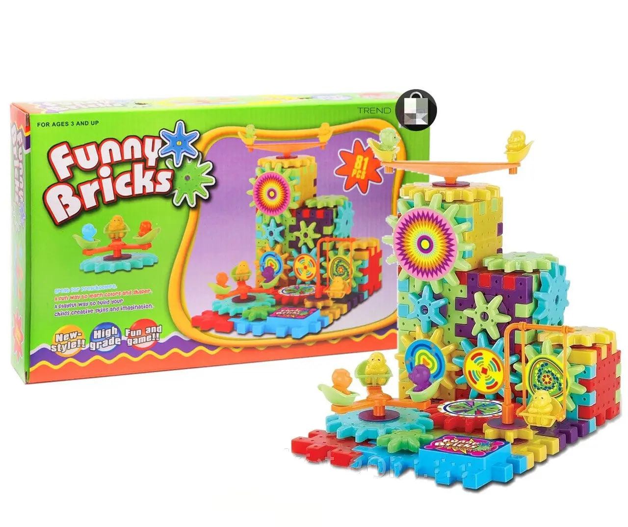 Конструктор Funny Bricks на шестернях, 81 деталь ∙ Дитячий розвивальний конструктор Funny Bricks 81 pcs - Зображення 5