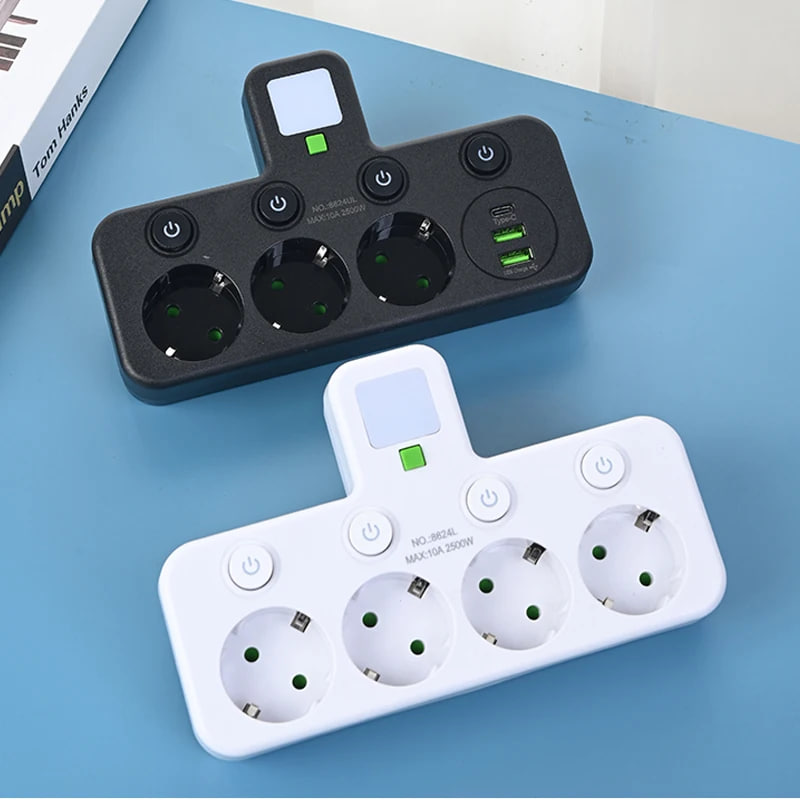 Універсальний перехідник HG-276 2500 Вт з 3 розетками ∙ Трійник з 2 USB + Type C Gtop HG-276 мережевий фільтр з підсвіткою - Зображення 4