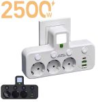 Універсальний перехідник HG-276 2500 Вт з 3 розетками ∙ Трійник з 2 USB + Type C Gtop HG-276 мережевий фільтр з підсвіткою